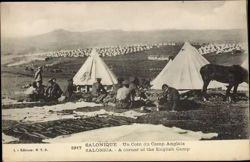 Ak Thessaloniki Griechenland, Eine Ecke des englischen Lagers, 1917