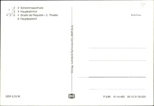 Ak Gera in Thüringen, Schwimmsporthalle, Hauptbahnhof, Straße der Republik, Theater, Hauptpostamt