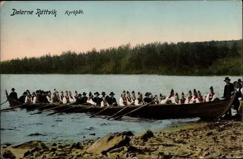 Ak Dalarna Schweden, Rättvik, Kyrkbät, Leute in traditioneller Tracht, Ruderboot