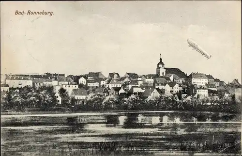 Ak Ronneburg in Thüringen, Baderteich, Zeppelin