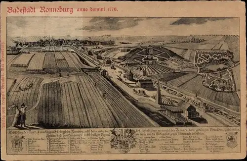 Ak Ronneburg in Thüringen, Gesamtansicht anno domini 1770