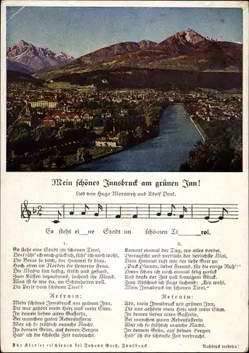 Lied Ak Innsbruck in Tirol, Mein schönes Innsbruck am grünen Thun, Panorama vom Ort