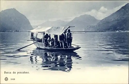 Ak Fischerboot auf dem Comer See