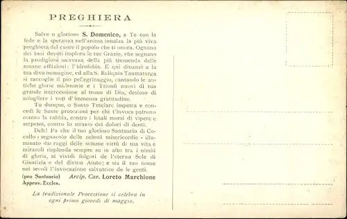 Ak S. Domencio di Cocullo, Prottetore da la Rabbia i Serpi micidiali e dolore dei denti