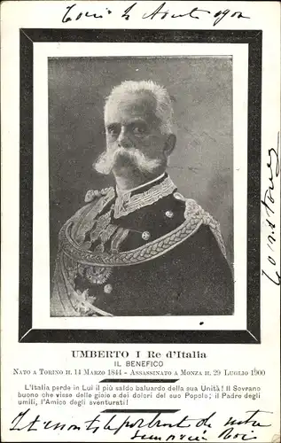 Ak Umberto I, König von Italien, Trauerkarte, Portrait