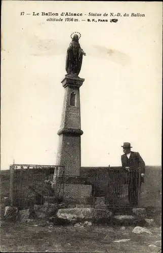 Postkarte Ballon d&#39;Alsace Vosges, Statue Unserer Lieben Frau vom Ballon