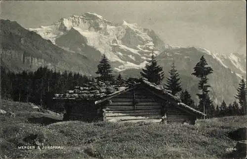 Ak Wengen Kanton Bern, Berghütte, Jungfrau