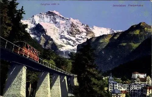 Ak Interlaken Kt. Bern Schweiz, Harderbahn, Jungfrau, Standseilbahn