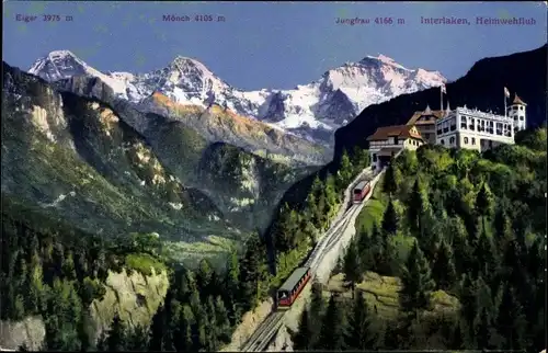 Ak Interlaken Kanton Bern Schweiz, Heimwehfluh, Standseilbahn, Eiger, Mönch, Jungfrau