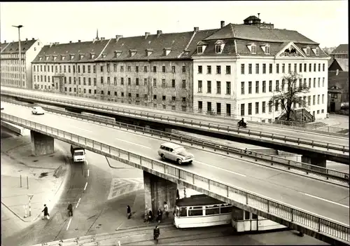 Ak Halle an der Saale, Franckesche Stiftungen und Hochstraße, Straßenbahn