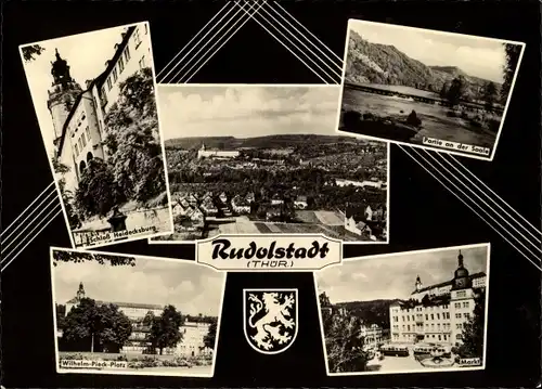 Ak Rudolstadt in Thüringen, Schloss Heidecksburg, Partie an der Saale, Wilhelm-Pieck-Platz, Markt