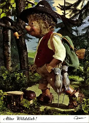 Ak Mecki der Igel, Alter Wilddieb, Mäuse, Pfeife