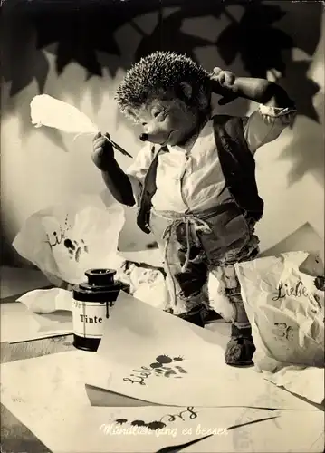 Ak Mecki der Igel, Mündlich ging es besser, Brief, Tintenfass