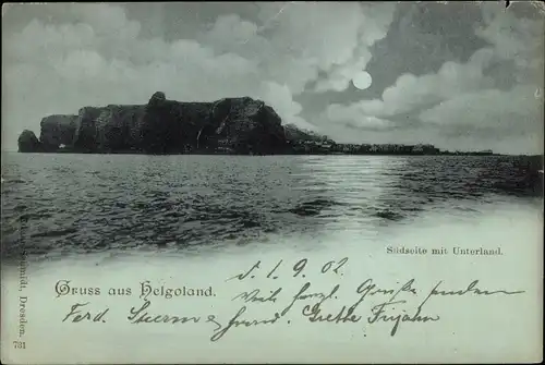 Mondschein Ak Helgoland Südseite mit Unterland