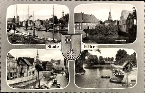 Ak Stade in Niedersachsen, Hafen, Börnepartie, Burggraben, Wappen