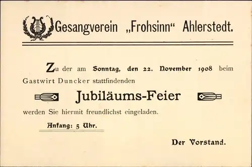 Ak Ahlerstedt in Niedersachsen, Gesangverein Frohsinn, Einladung Jubiläums-Feier