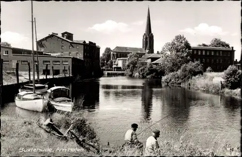 Ak Buxtehude in Niedersachsen, Am Hafen, Angler