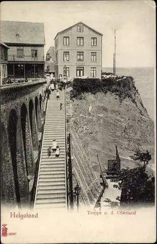 Ak Nordseeinsel Helgoland, Treppe a. d. Oberland