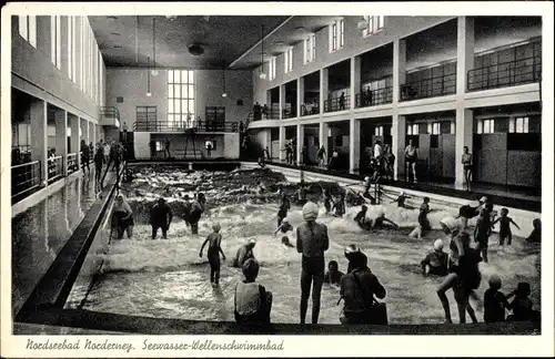 Ak Nordseebad Norderney Ostfriesland, Seewasser Wellenschwimmbad, Badegäste