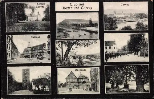 Ak Höxter an der Weser, Schloss Corvey, Rathaus, Dechanei, Dreizehnlinden