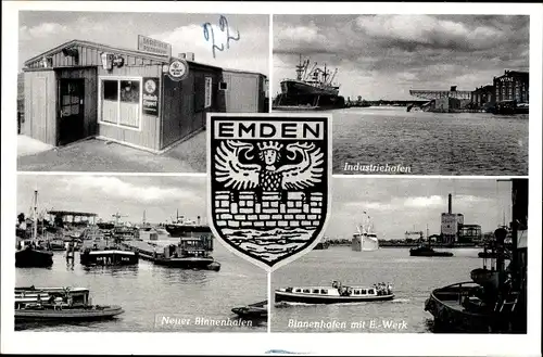 Wappen Ak Emden in Ostfriesland, Industriehafen, Binnenhafen mit E-Werk, Kantine Polderkrug