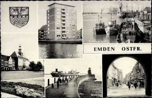 Ak Emden in Ostfriesland, Am Delft, Borkumanleger, Mole, Brückstraße