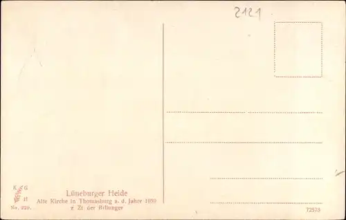 Ak Thomasburg Lüneburger Heide, Alte Kirche a.d. Jahre 1059 z. Zt. der Billunger