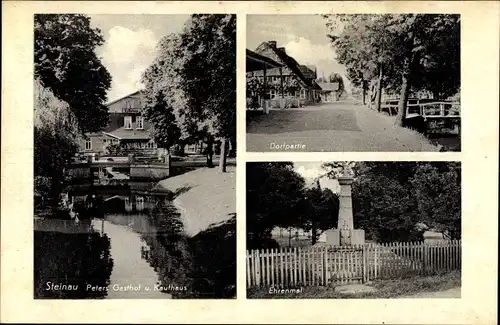 Ak Steinau in Niedersachsen, Peters Gasthof u. Kaufhaus, Dorfpartie, Ehrenmal