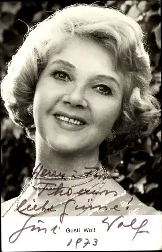 Ak Schauspielerin Gusti Wolf, Portrait, Autogramm, Schmuck