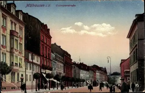 Ak Mulhouse Elsaß Haut Rhin, Colmarerstraße, Verkehr