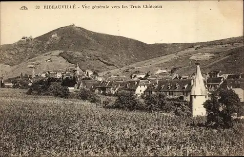 Ak Ribeauvillé Rappoltsweiler Alsace Haut Rhin, Gesamtansicht der drei Schlösser