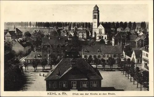 Ak Kehl am Rhein, Blick von der Kirche an den Rhein
