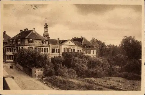Ak Saarbrücken im Saarland, Kable Schule, Auffahrt, Schulhaus, Kirchturm, Schüler