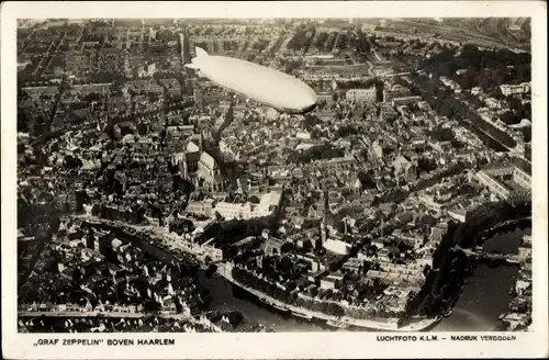 Ak Haarlem Nordholland Niederlande, Luftschiff LZ 127 Graf Zeppelin, Fliegeraufnahme