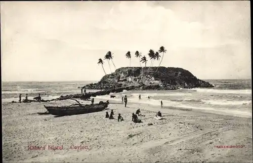 Ak Ceylon Sri Lanka, Matara Island, Strandpartie, Insel, Ruderboot, Einheimische