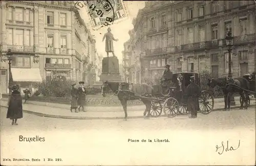 Ak Bruxelles Brüssel, Place de la Liberte, Kutschen, Denkmal