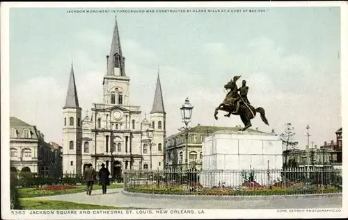 Ak New Orleans Louisiana USA, Jackson Square und Cathedral St. Louis