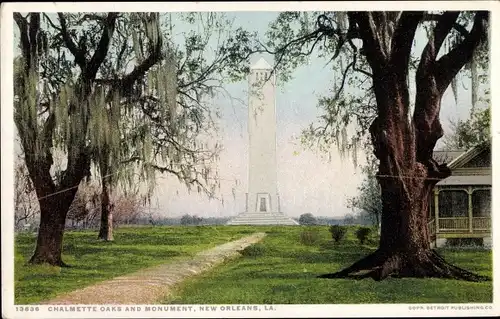 Ak New Orleans Louisiana USA, Chalmette Oaks und Monument