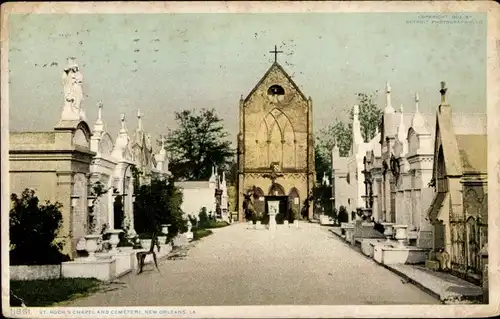 Ak New Orleans Louisiana USA, St. Roch&#39;s Chapel und Friedhof