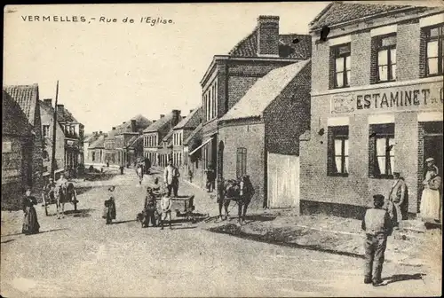 Ak Vermelles Pas de Calais, Rue de l'Eglise, Estaminet