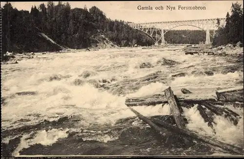 Ak Forsmo Schweden, Forsmobron, Eisenbahnbrücke über Ångermanälven, Gamla och Nya