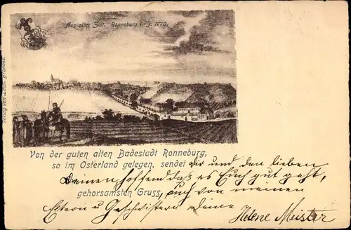Künstler Ak Ronneburg in Thüringen, Gesamtansicht im Jahr 1770
