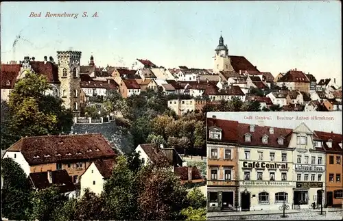 Ak Ronneburg in Thüringen, Teilansicht, Café Central