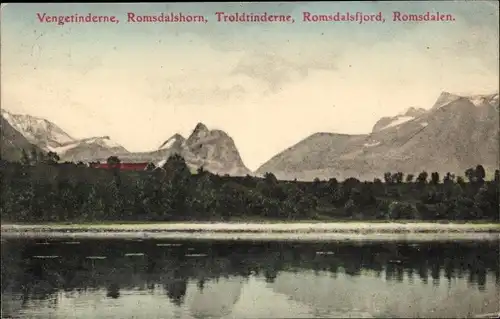 Ak Romsdalen Norwegen, Vengetinderne, Romsdalshorn, Troldtinderne, Romsdalsfjord