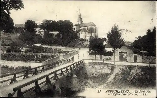 Ak Neufchâteau Lothringen Vogesen, Le Pont Vert und l&#39;Eglise Saint Nicolas
