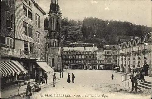 Ak Plombières les Bains Lothringen Vogesen, Place de l&#39;Eglise