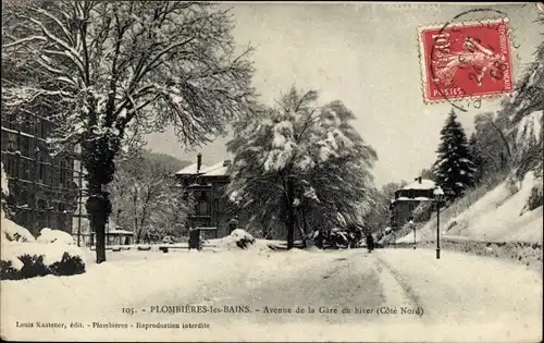 Ak Plombières les Bains Lothringen Vogesen, Avenue de la Gare en hiver
