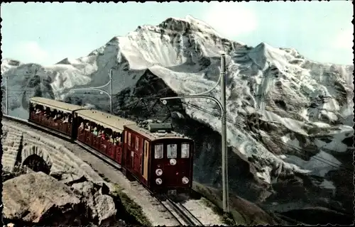 Ak Berner Oberland Kanton Bern Schweiz, Schynige Platte Bahn mit Jungfrau