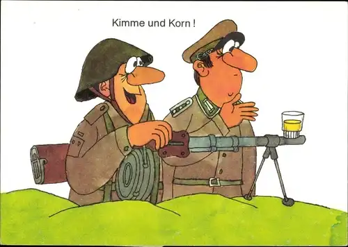 Künstler Ak Jankofsky, Heinz, Kimme und Korn, NVA Soldaten, Gewehr, Schnaps