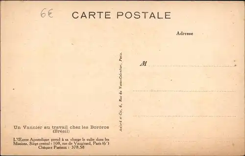 Ak Brasilien, Un Vannier au travail chez les Bororos